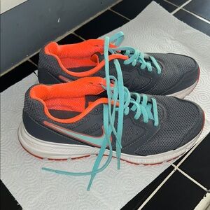 Nike Gray and Orange Sneakers with Teal Laces